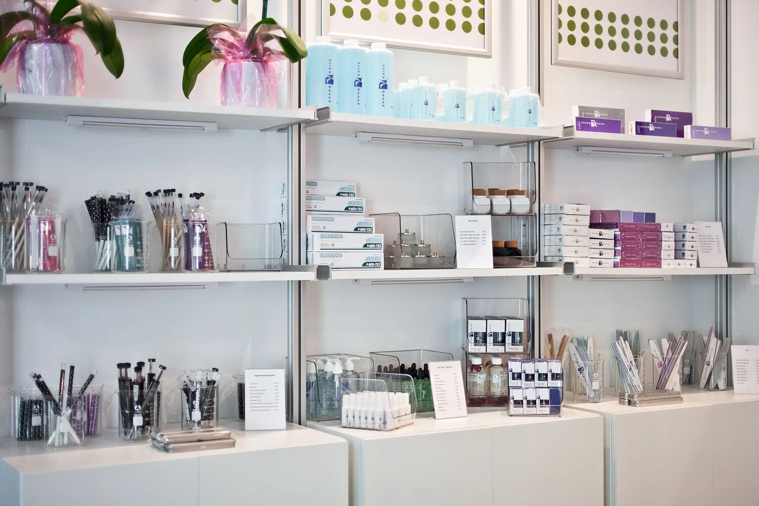 Boutique store interior with neatly stocked shelves and products on display