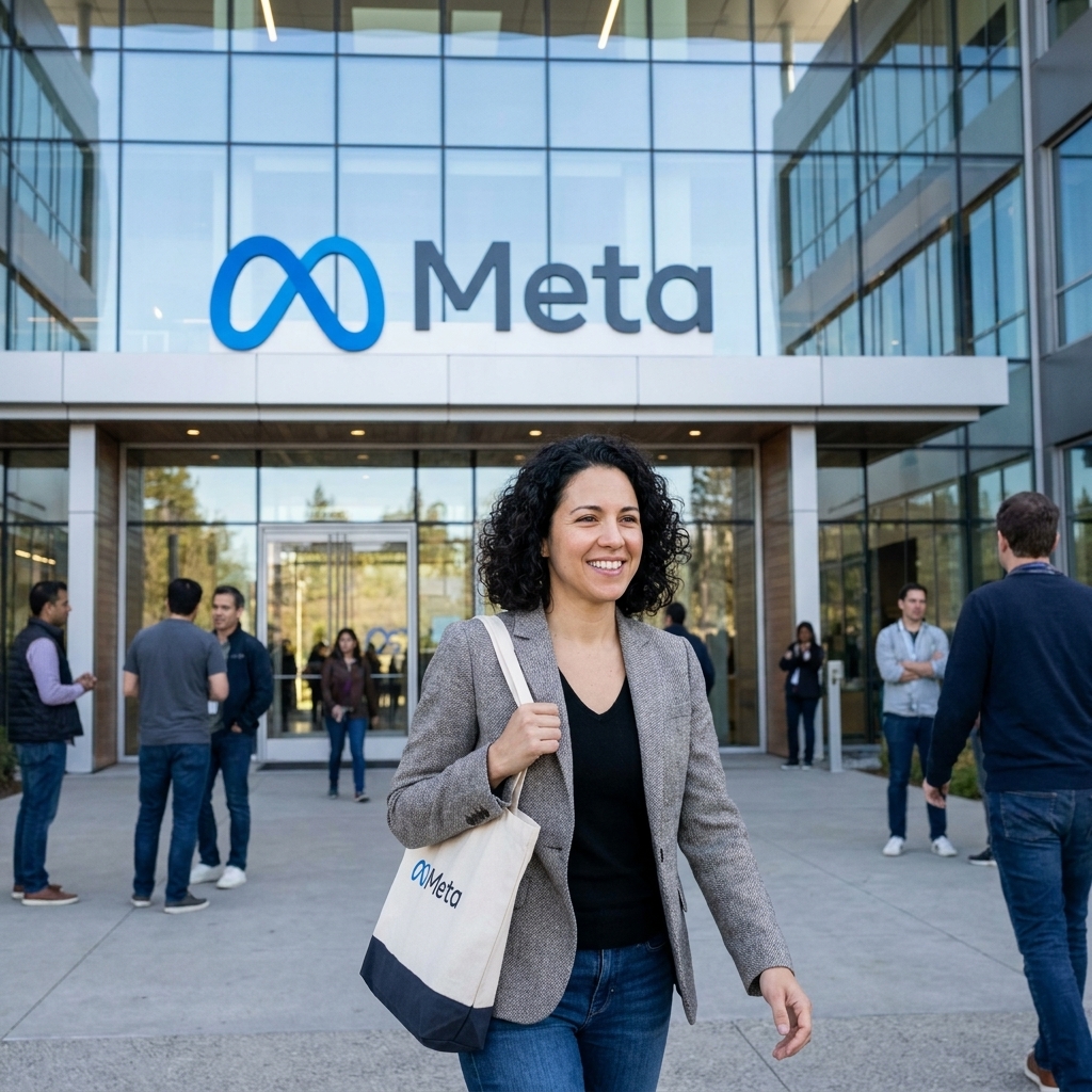 Exterior view of Meta corporate headquarters with visible branding in a real-world setting